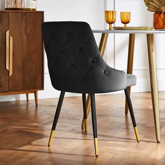 Set of 2 Dining Chairs - Black, Velvet