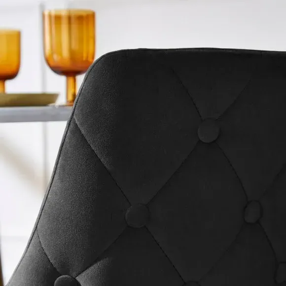 Set of 2 Dining Chairs - Black, Velvet