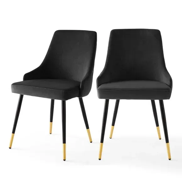 Set of 2 Dining Chairs - Black, Velvet