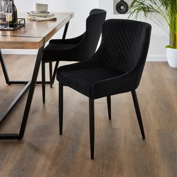 Set of 2 Dining Chairs - Black, Velvet