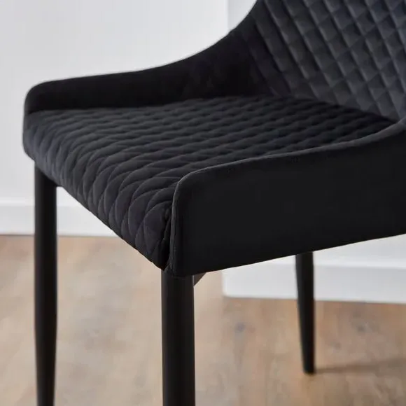 Set of 2 Dining Chairs - Black, Velvet