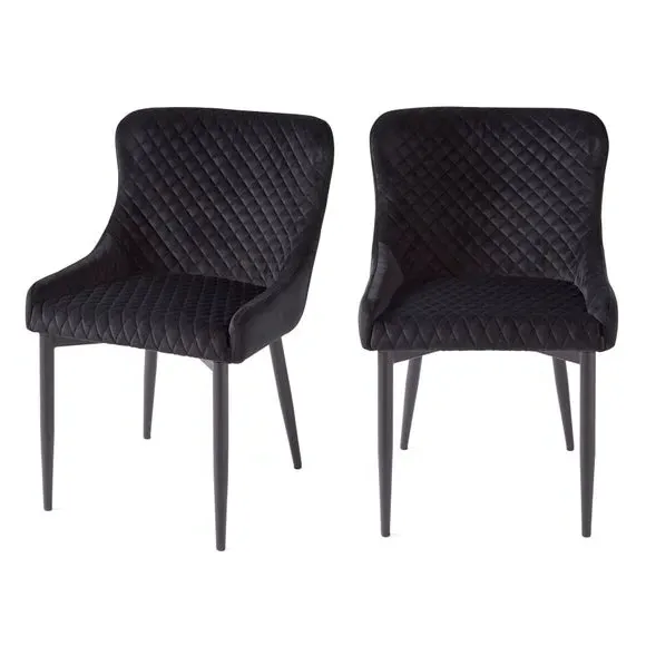 Set of 2 Dining Chairs - Black, Velvet