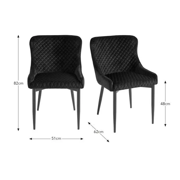 Set of 2 Dining Chairs - Black, Velvet