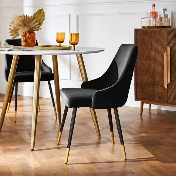 Set of 2 Dining Chairs - Black, Velvet image