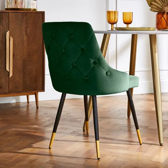 Set of 2 Dining Chairs - Bottle Green, Velvet