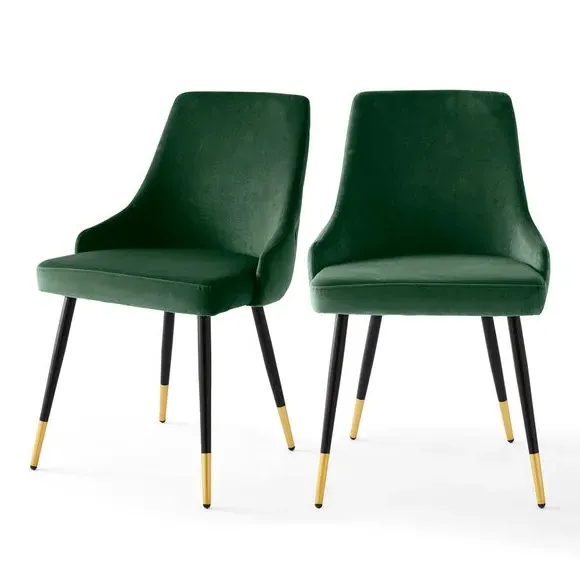 Set of 2 Dining Chairs - Bottle Green, Velvet