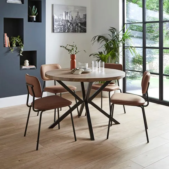 Set of 2 Dining Chairs - Brown, PU Leather