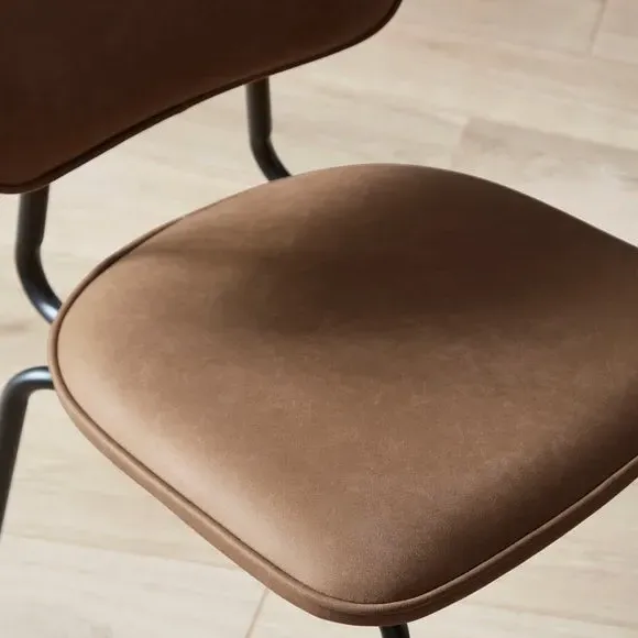 Set of 2 Dining Chairs - Brown, PU Leather