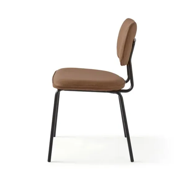 Set of 2 Dining Chairs - Brown, PU Leather