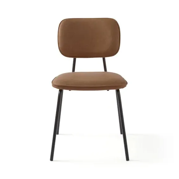 Set of 2 Dining Chairs - Brown, PU Leather