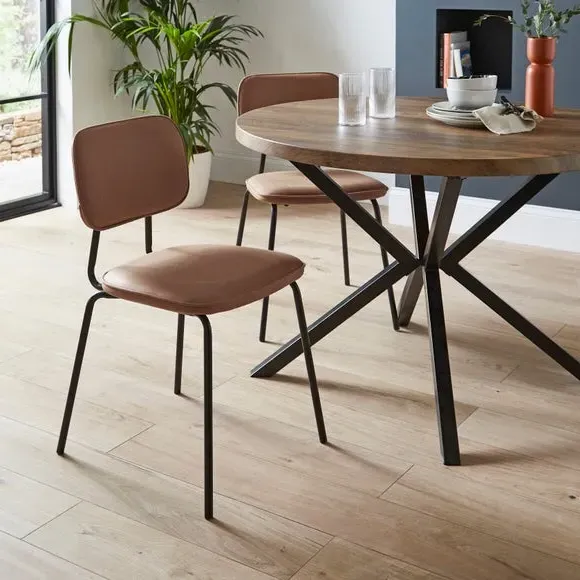 Set of 2 Dining Chairs - Brown, PU Leather image