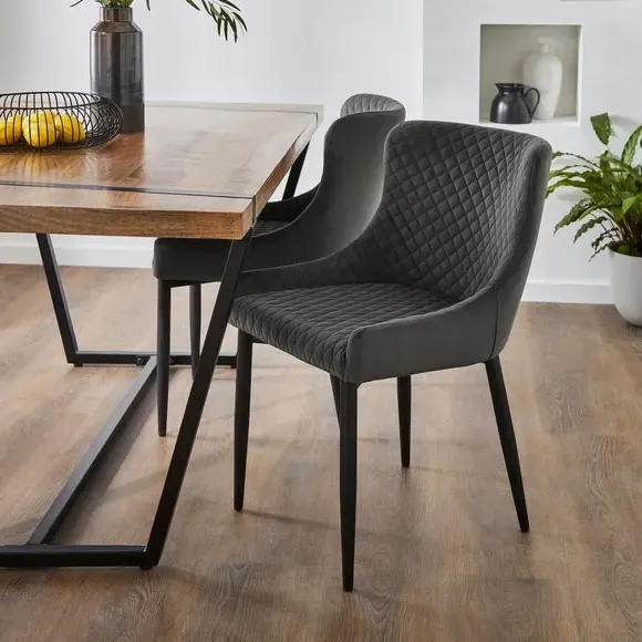 Set of 2 Dining Chairs - Charcoal, Velvet