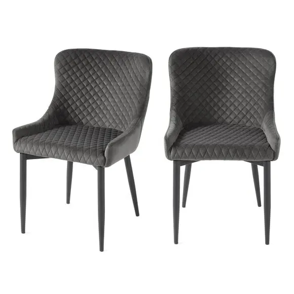 Set of 2 Dining Chairs - Charcoal, Velvet