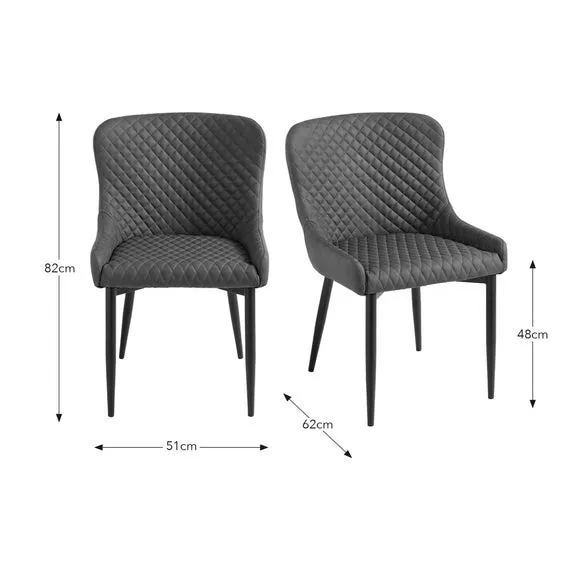 Set of 2 Dining Chairs - Charcoal, Velvet