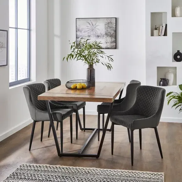 Set of 2 Dining Chairs - Charcoal, Velvet