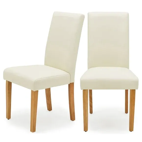 Set of 2 Dining Chairs - Cream, Faux Leather