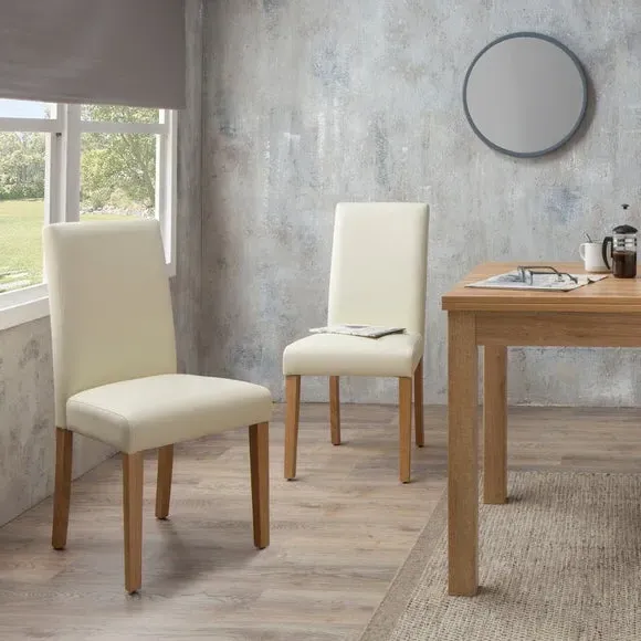 Set of 2 Dining Chairs - Cream, Faux Leather image