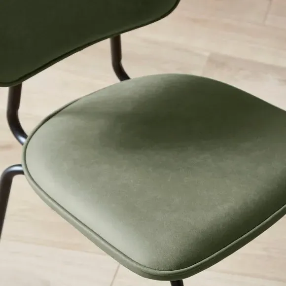Set of 2 Dining Chairs - Green, PU Leather