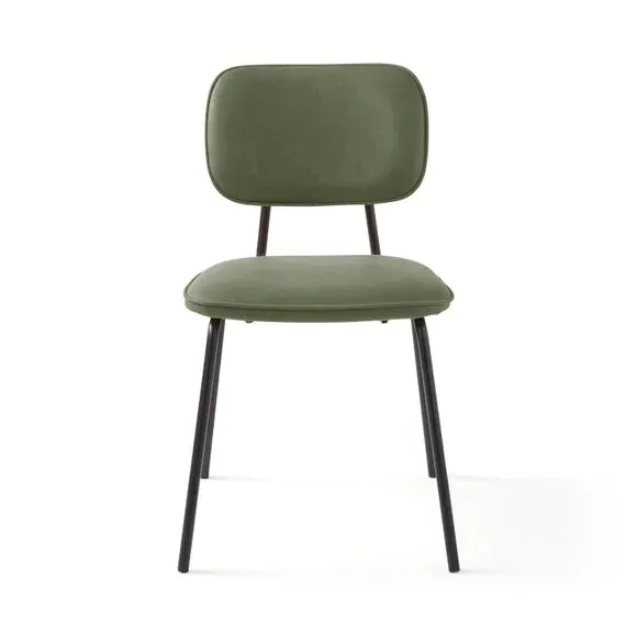 Set of 2 Dining Chairs - Green, PU Leather