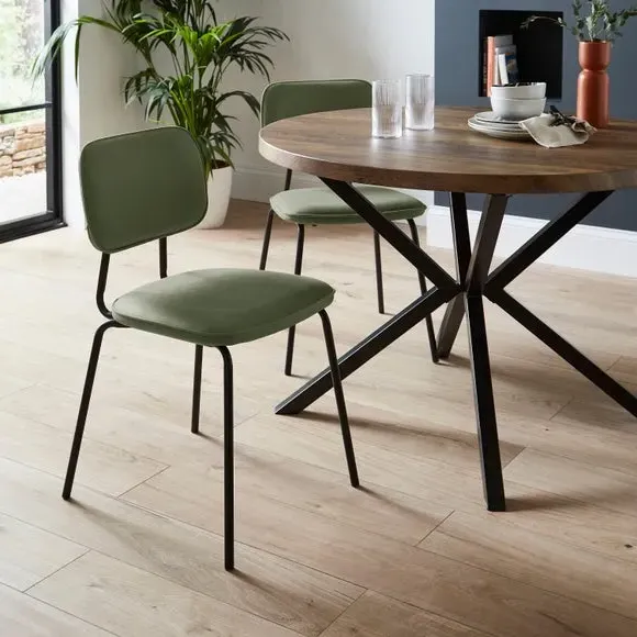Set of 2 Dining Chairs - Green, PU Leather
