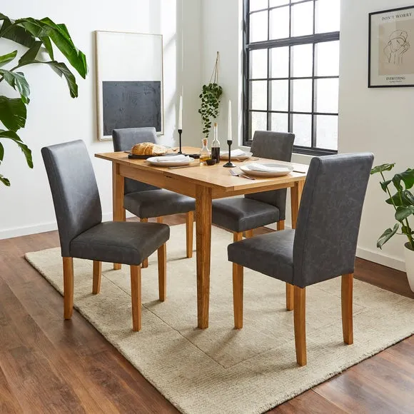 Set of 2 Dining Chairs - Grey, Faux Leather