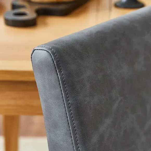 Set of 2 Dining Chairs - Grey, Faux Leather