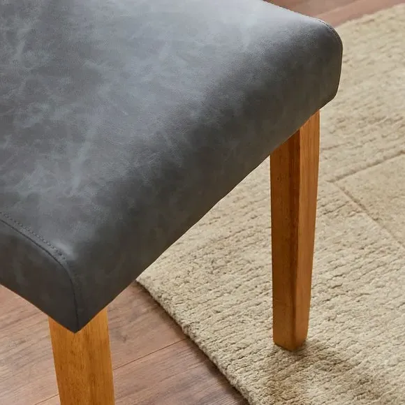 Set of 2 Dining Chairs - Grey, Faux Leather