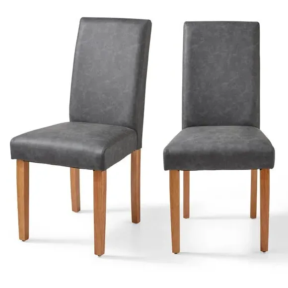 Set of 2 Dining Chairs - Grey, Faux Leather