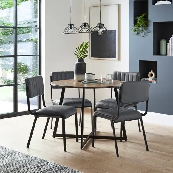 Set of 2 Dining Chairs - Grey, Faux Leather