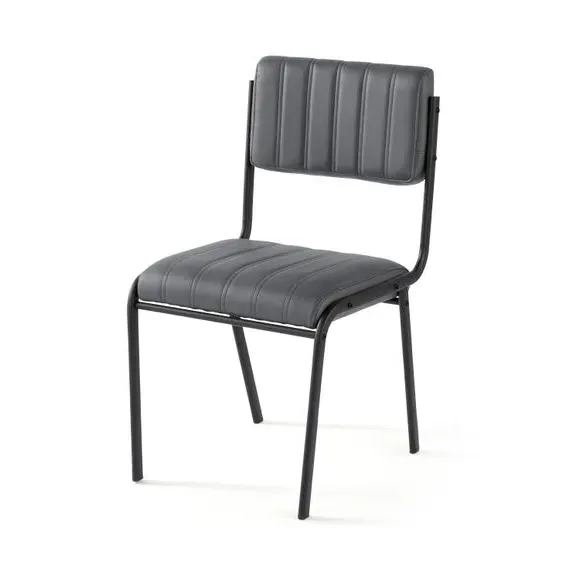 Set of 2 Dining Chairs - Grey, Faux Leather