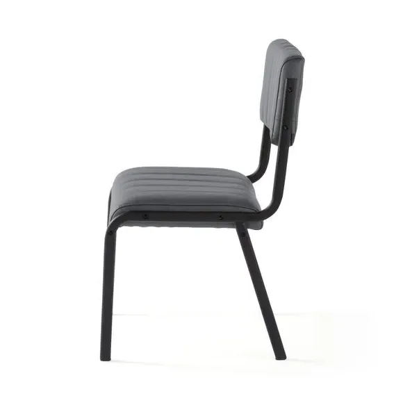 Set of 2 Dining Chairs - Grey, Faux Leather