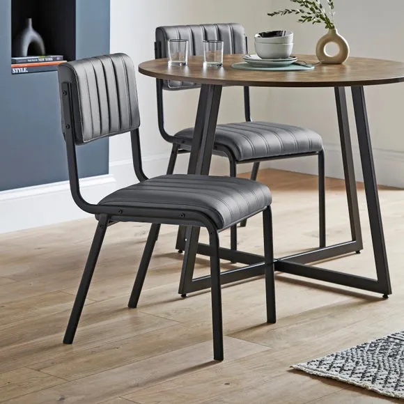 Set of 2 Dining Chairs - Grey, Faux Leather image