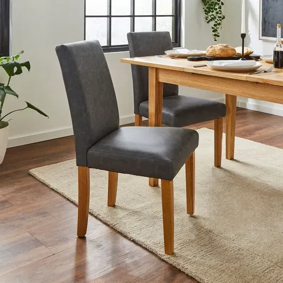 Set of 2 Dining Chairs - Grey, Faux Leather image