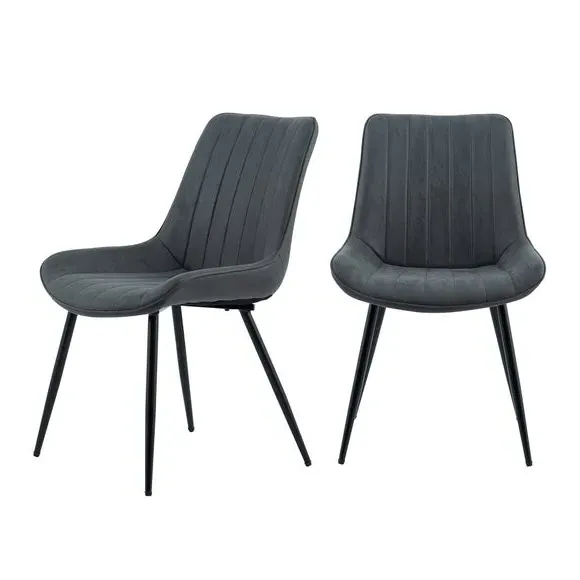 Set of 2 Dining Chairs - Grey, Faux Suede