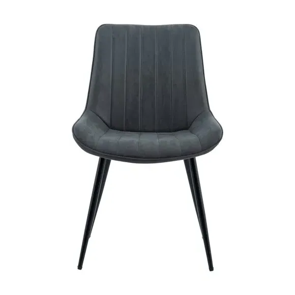 Set of 2 Dining Chairs - Grey, Faux Suede