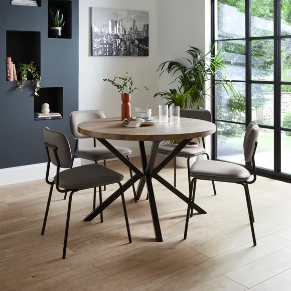 Set of 2 Dining Chairs - Grey, PU Leather