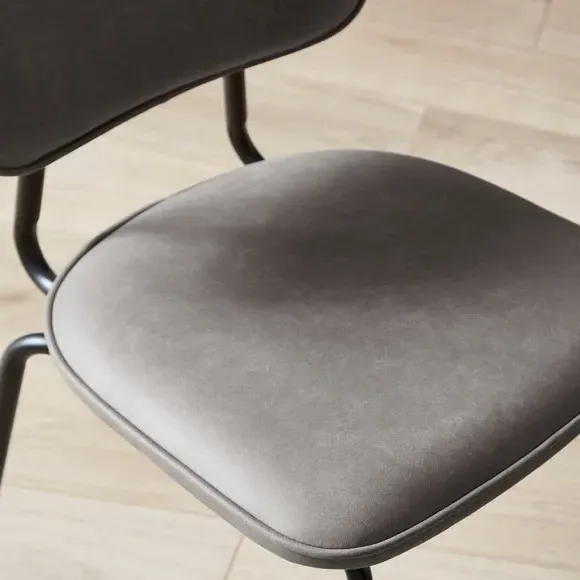 Set of 2 Dining Chairs - Grey, PU Leather