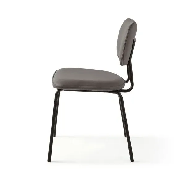 Set of 2 Dining Chairs - Grey, PU Leather