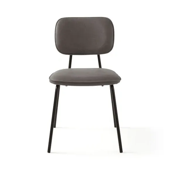 Set of 2 Dining Chairs - Grey, PU Leather