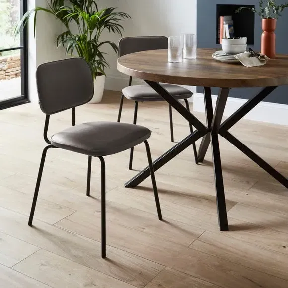 Set of 2 Dining Chairs - Grey, PU Leather