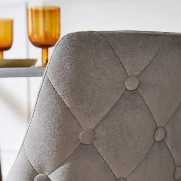 Set of 2 Dining Chairs - Grey, Velvet