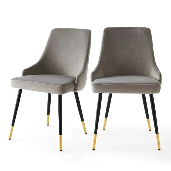 Set of 2 Dining Chairs - Grey, Velvet