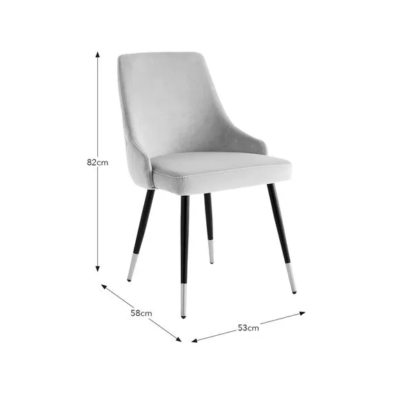 Set of 2 Dining Chairs - Grey, Velvet