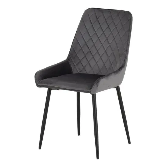 Set of 2 Dining Chairs - Grey, Velvet