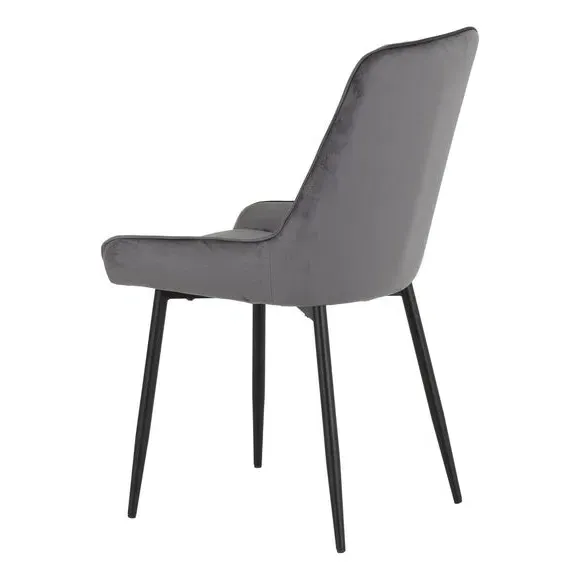 Set of 2 Dining Chairs - Grey, Velvet