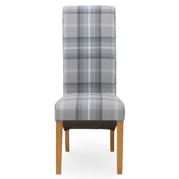 Set of 2 Dining Chairs - Grey, Woven Check Fabric