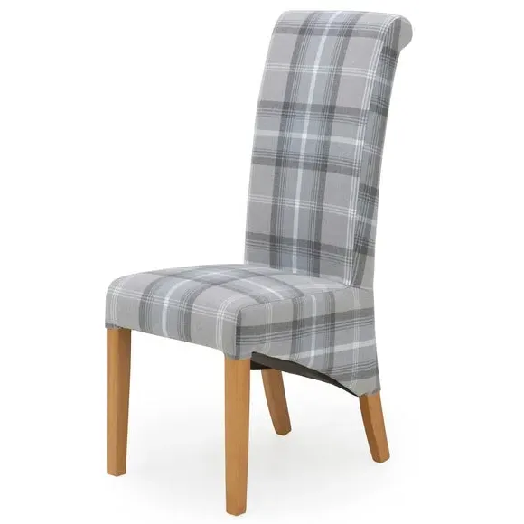 Set of 2 Dining Chairs - Grey, Woven Check Fabric
