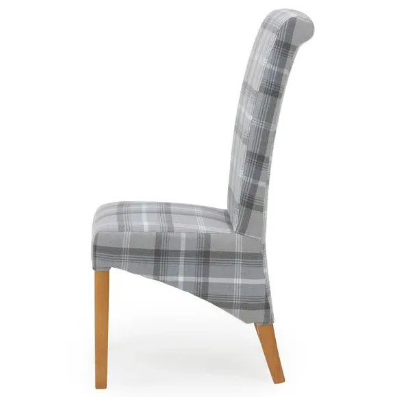 Set of 2 Dining Chairs - Grey, Woven Check Fabric