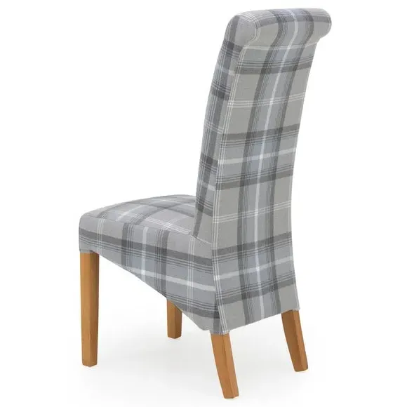 Set of 2 Dining Chairs - Grey, Woven Check Fabric