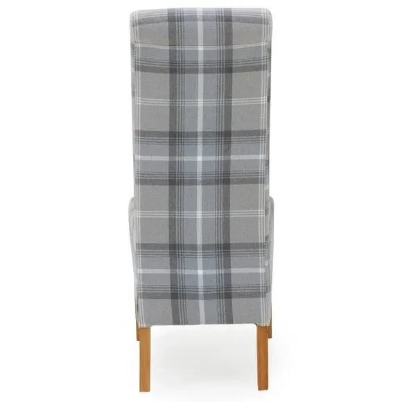 Set of 2 Dining Chairs - Grey, Woven Check Fabric